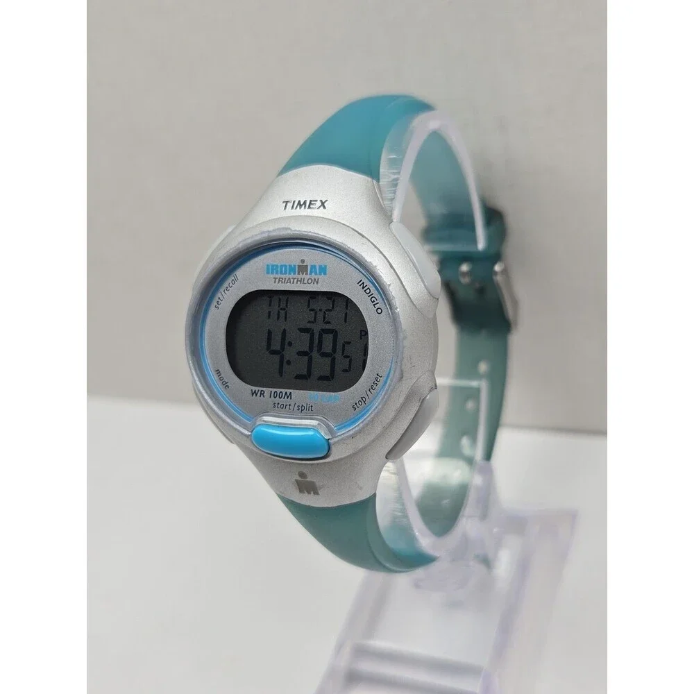 Timex Ironman Womens Teal Silver Digital Watch 10 Lap Indiglo Alarm New Battery